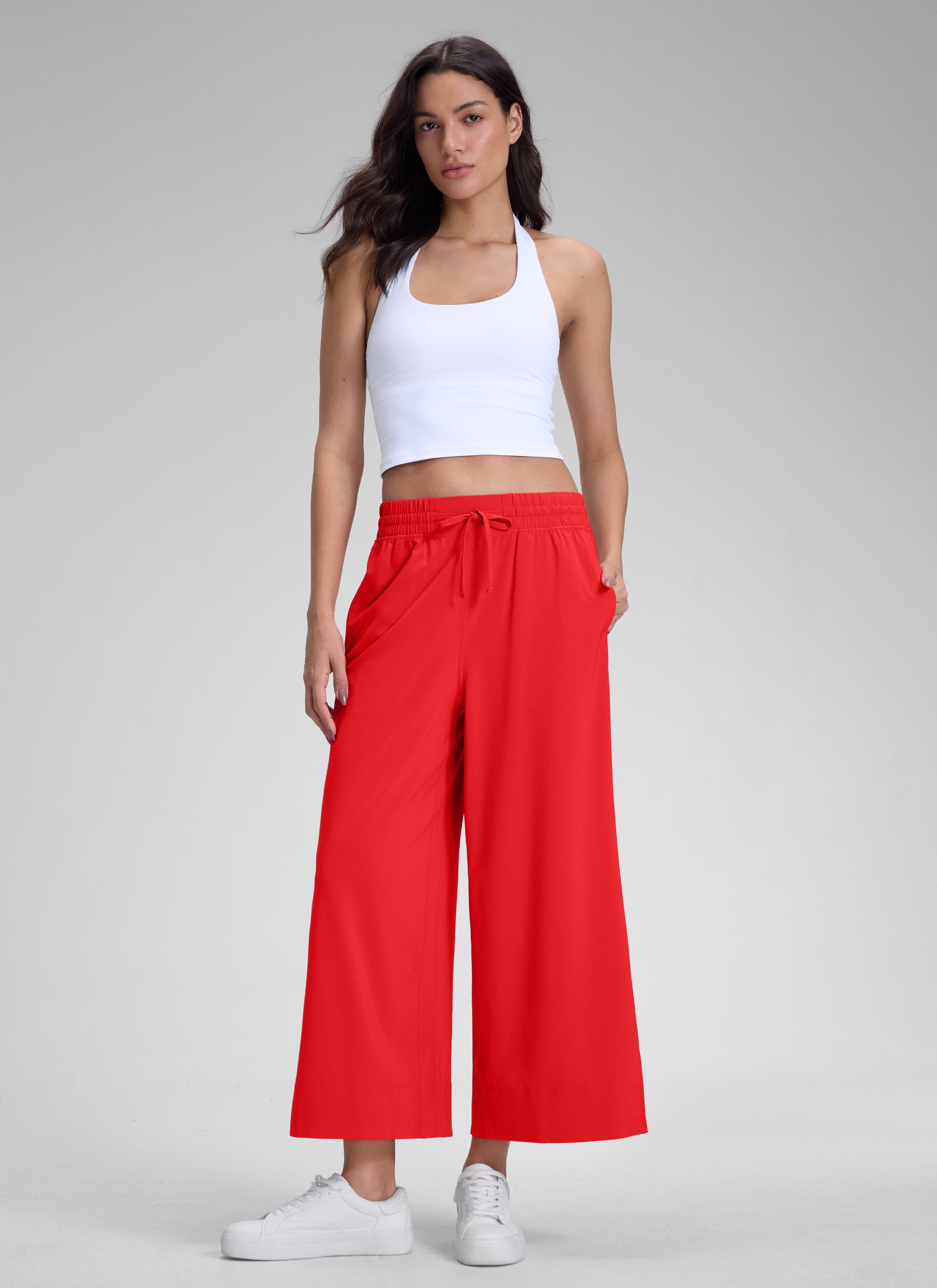 מכנס קל-נוצה Wide Leg עם כיסים 25" - Deep Red