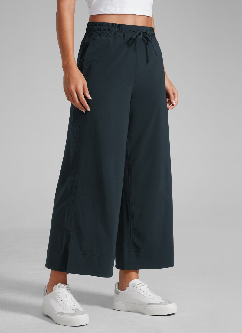 מכנס קל-נוצה Wide Leg עם כיסים 25" - כחול נייבי