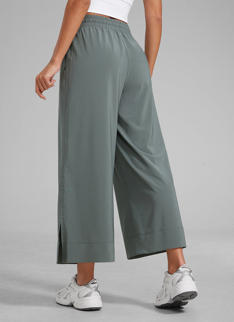 מכנס קל-נוצה Wide Leg עם כיסים 25" - מרווה