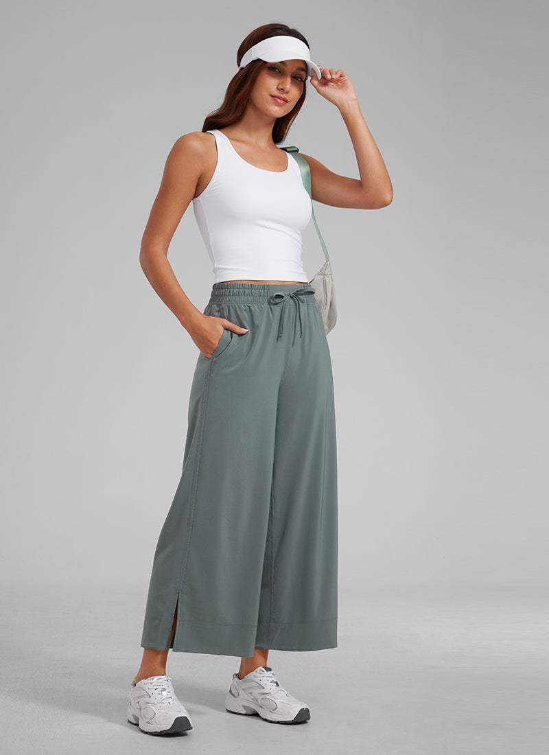 מכנס קל-נוצה Wide Leg עם כיסים 25" - מרווה