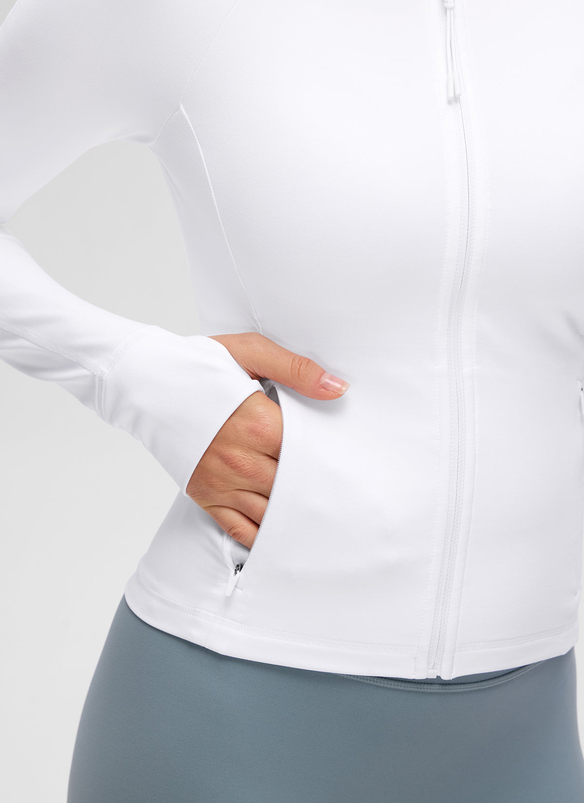 ג'קט צווארון V עם כיסים Butterluxe Waist-Length - לבן