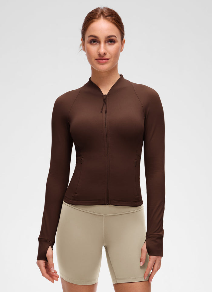 ג'קט צווארון V עם כיסים Butterluxe Waist-Length - Lava Brown