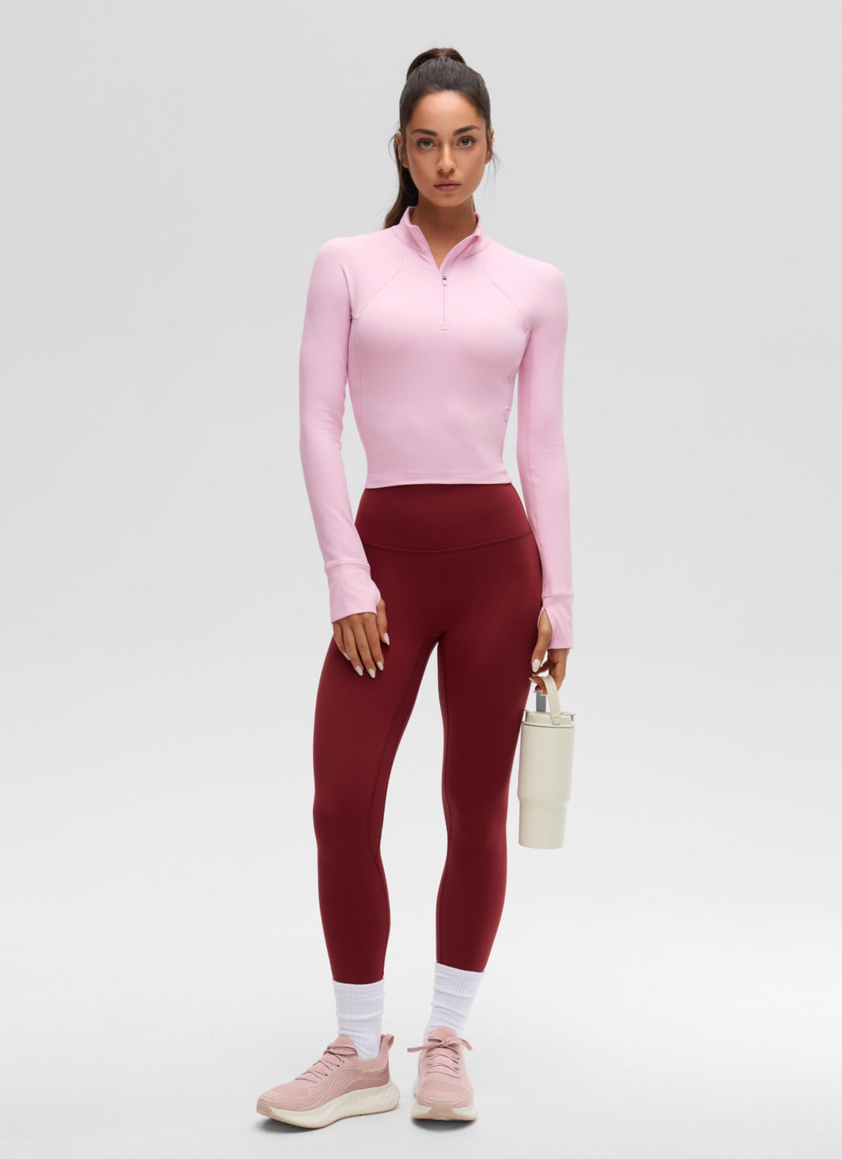 חולצת קרופ ארוכה Butterluxe עם חצי-רוכסן - Pink Peony