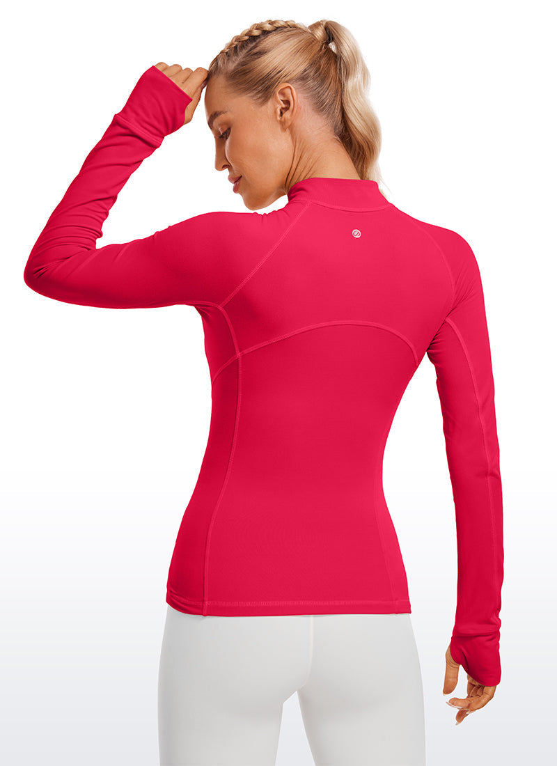 חולצת Brushed Feeling ארוכה עם חצי רוכסן - Viva Magenta