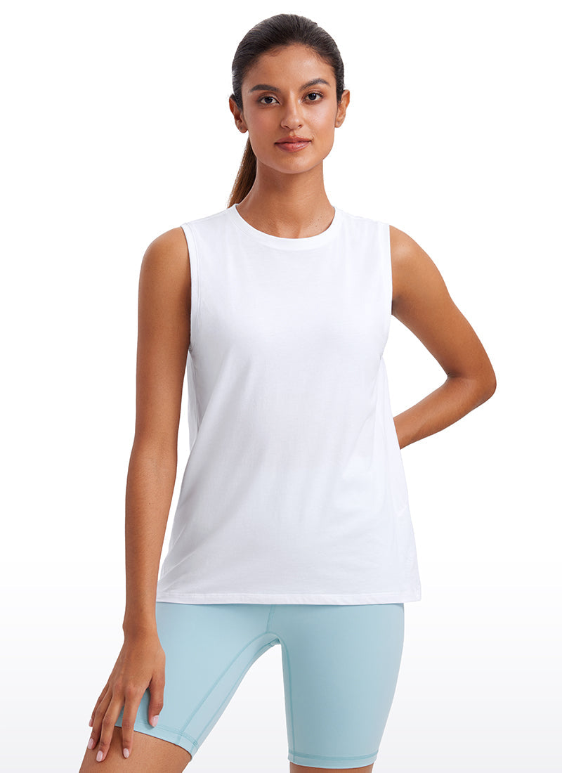 גופייה Pima Cotton Round Neck - לבן