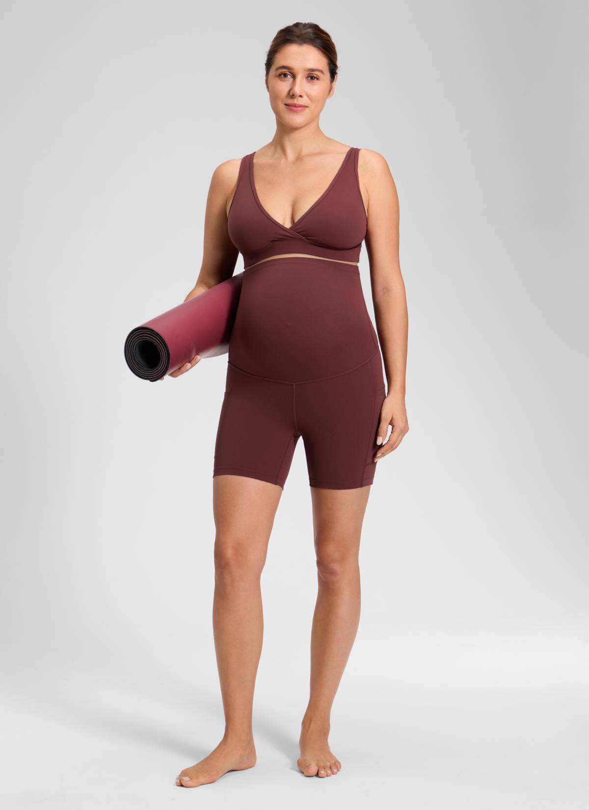 טייץ הריון קצר Butterluxe עם כיסים 5" - Red Merlot