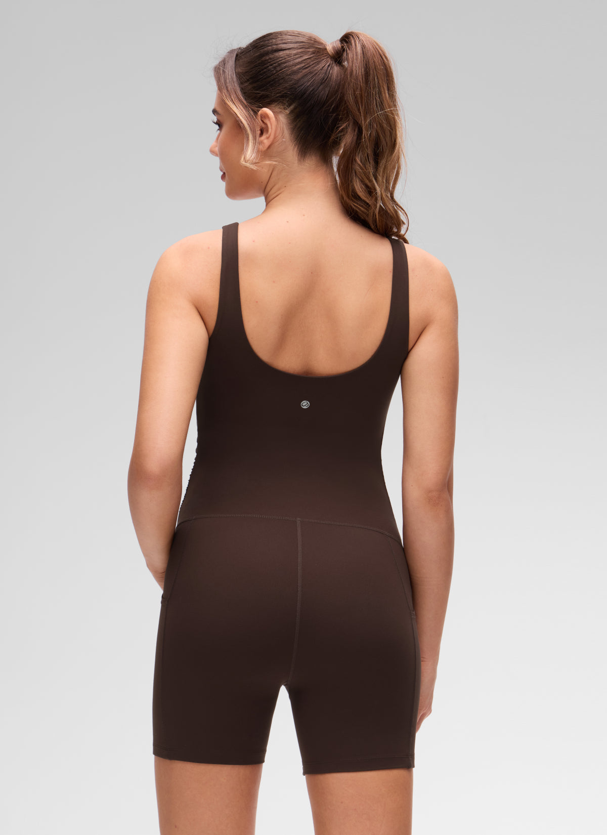 אוברול הריון קצר 5" Butterluxe U Neck Pocket Rompers - Hot Fudge Brown