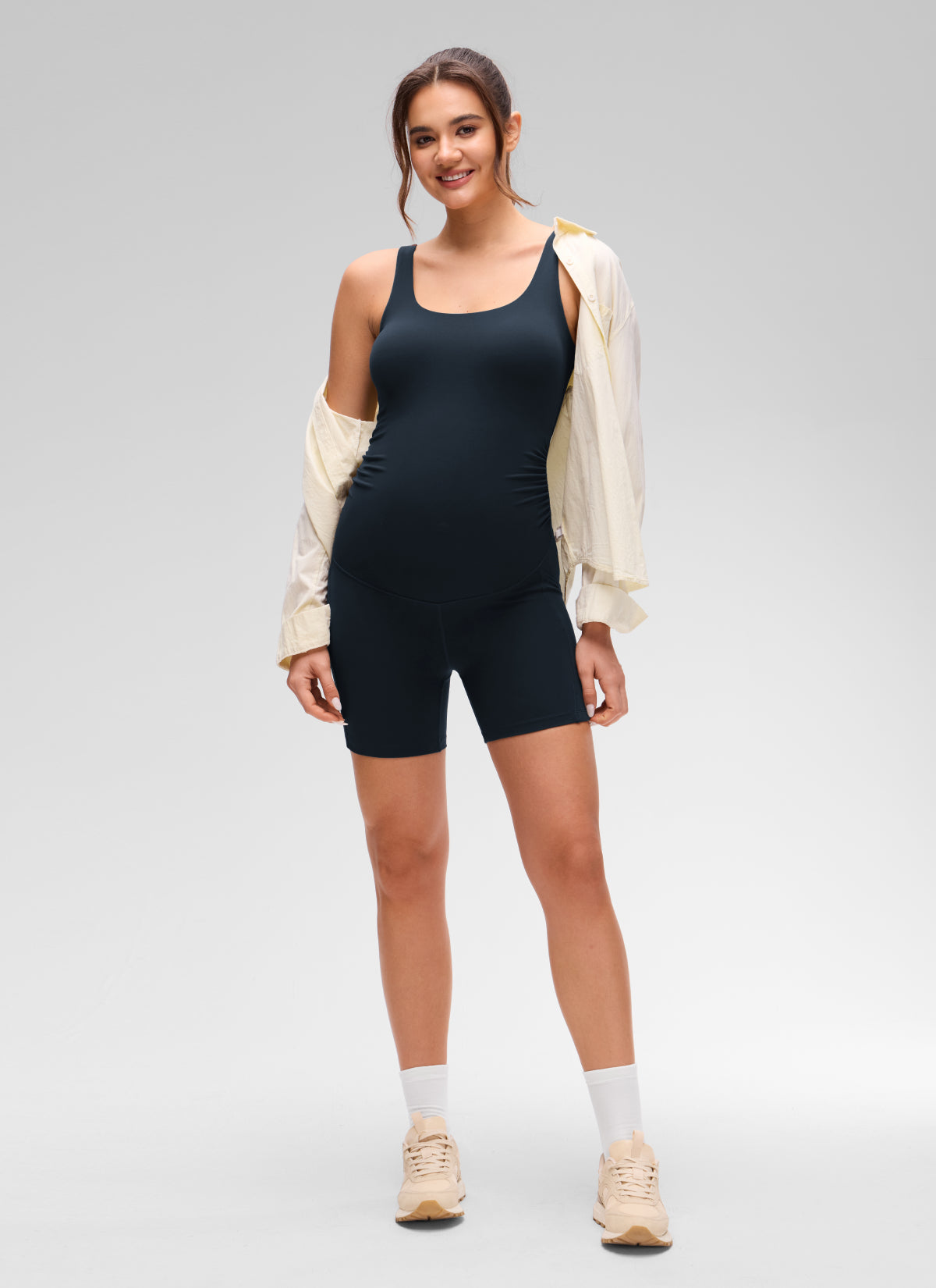 אוברול הריון קצר 5" Butterluxe U Neck Pocket Rompers - כחול נייבי