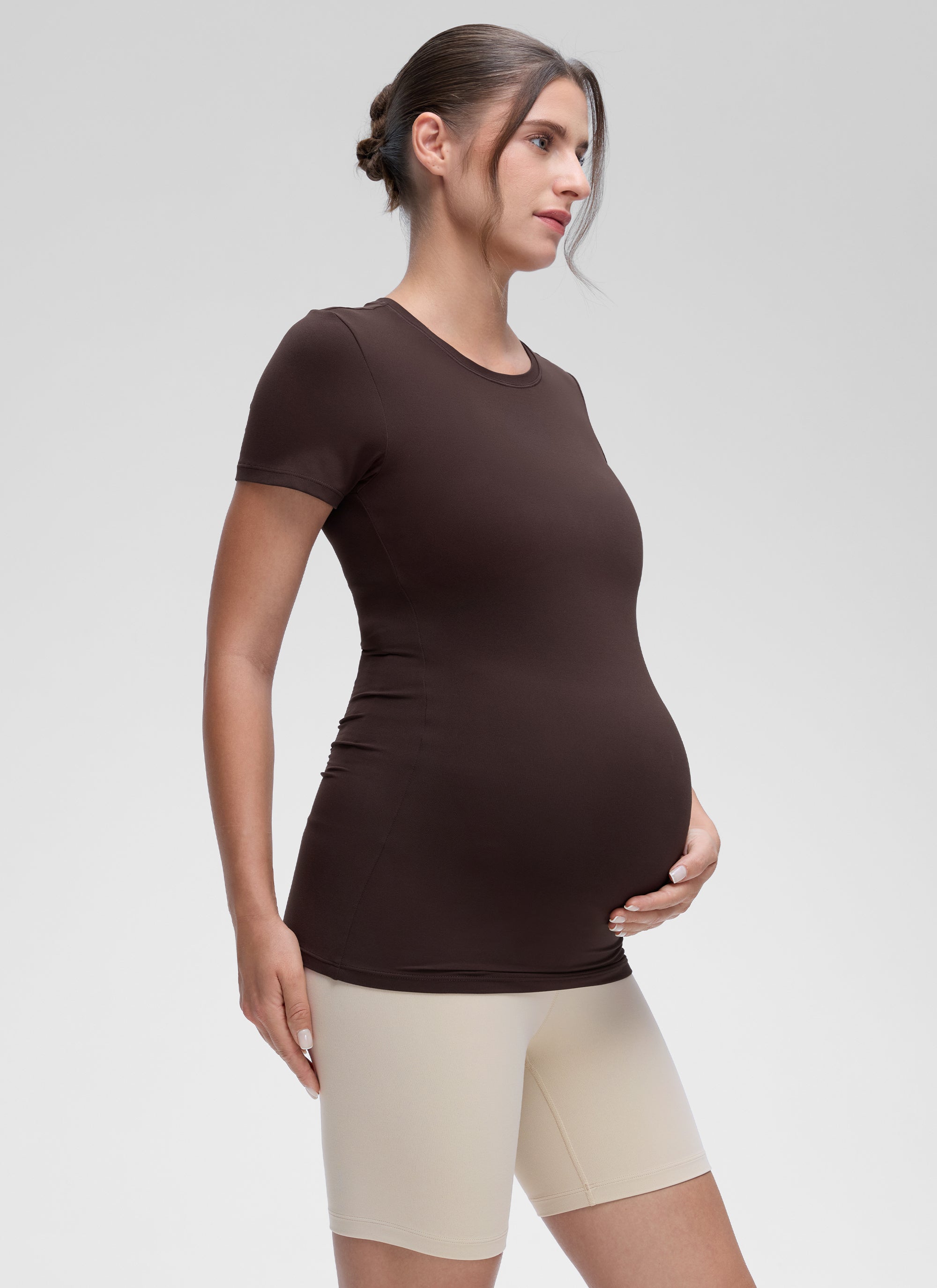 חולצה קצרה הריון Softembrace Crew Neck - Hot Fudge Brown