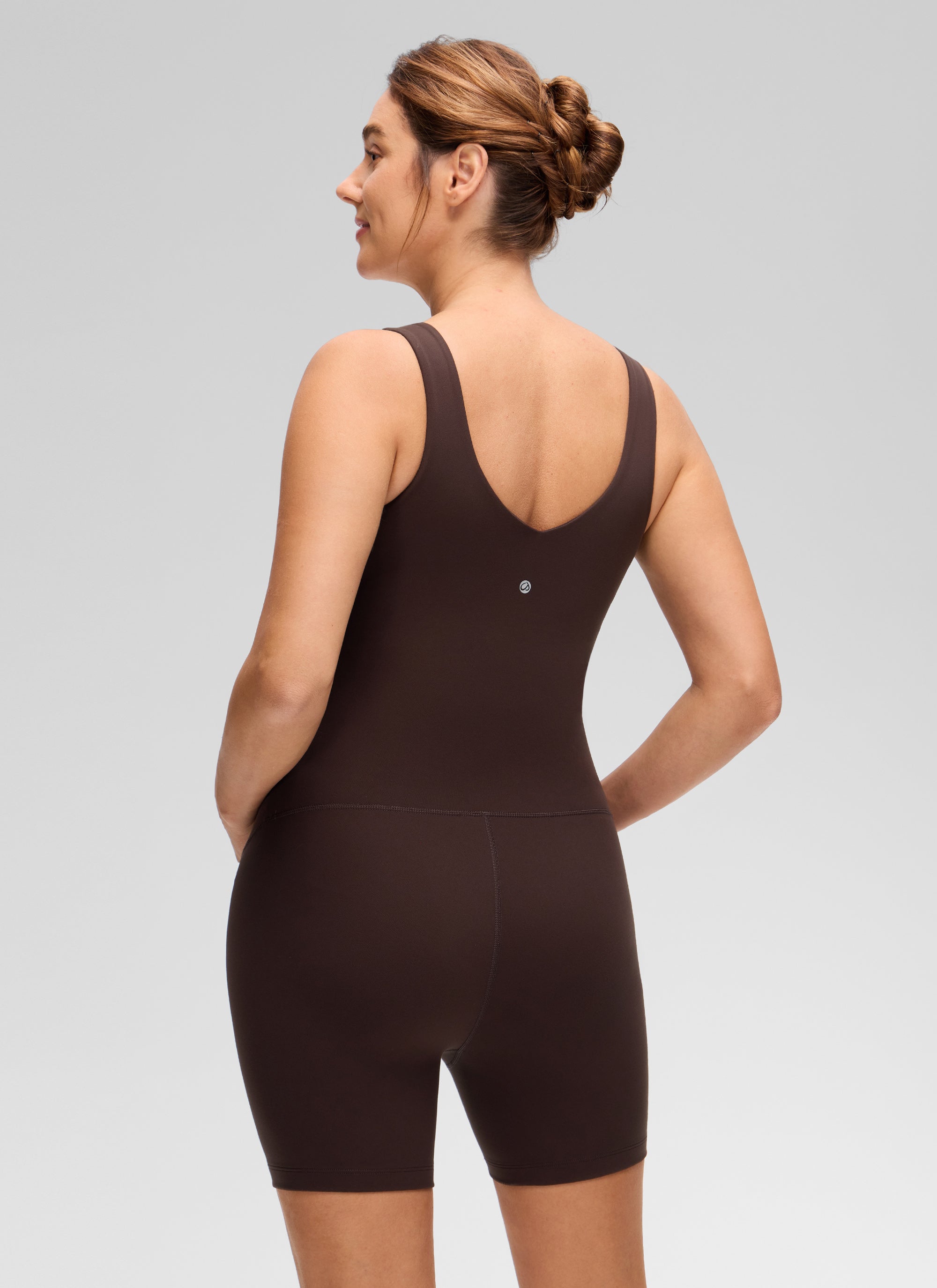 אוברול הריון קצר 5" Butterluxe V Neck Rompers - Hot Fudge Brown